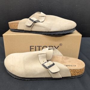 Fitory Suede Leather Cork Arch Support Mule Women's Clogs Sandals US 9 Taupe